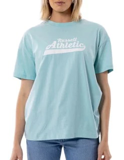 Cheap Sports-Tops Shop 17 Best deal π Russell Athletic Script Tee In Aquamarine π