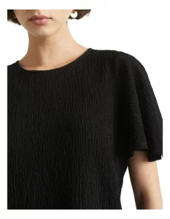 Buy 💯 Seed Heritage Textured Flutter Sleeve Top In Black 🔔