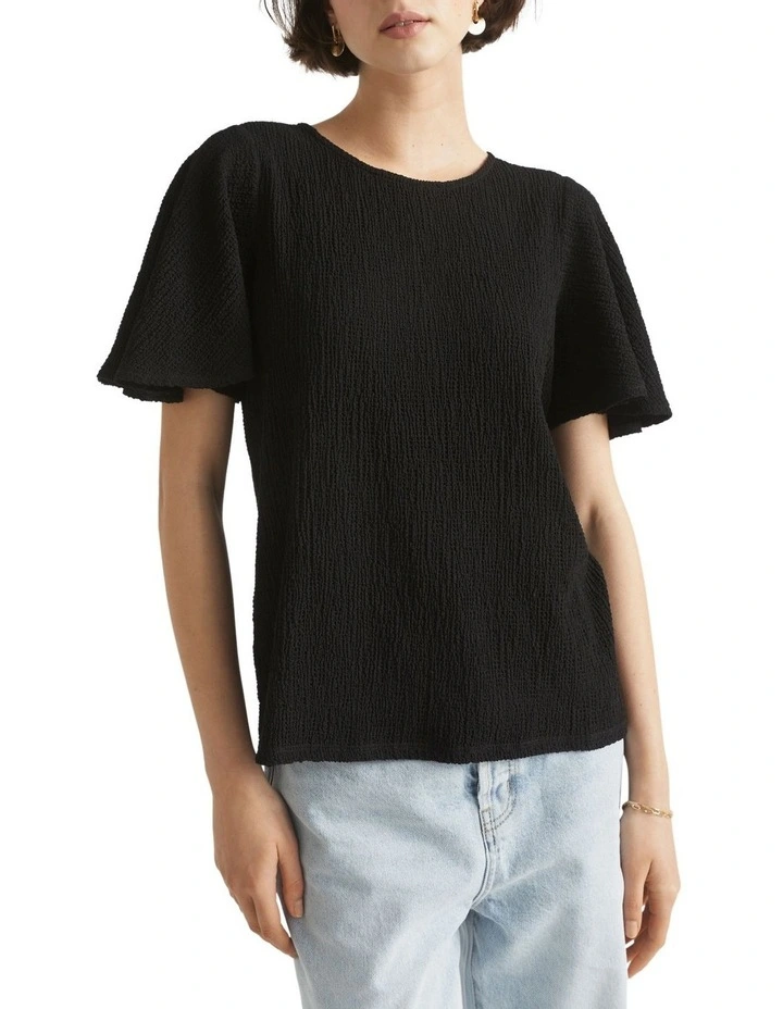 Buy π― Seed Heritage Textured Flutter Sleeve Top In Black π 3 Buy π― Seed Heritage Textured Flutter Sleeve Top In Black π - Image 3