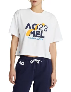 Best deal 😍 Polo Ralph Lauren Australian Open Cropped Jersey Tee In White 😀