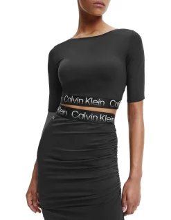 Cheap Sports-Tops Shop 43 Budget π Calvin Klein Cropped Logo Top In Black π