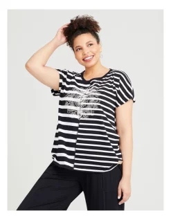 Discount β Taking Shape Cotton Mandala Stripe Tee In Black/White Stripe π