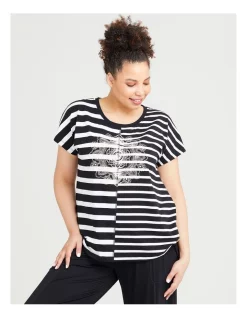 Discount ⭐ Taking Shape Cotton Mandala Stripe Tee In Black/White Stripe 🌟 -Cheap Sports-Tops Shop unnamed file 214