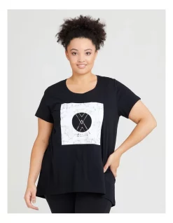 Top 10 𧨠Taking Shape Cotton Marble Graphic Top In Black π