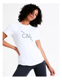 Deals π₯° Chloe & Lola Sydney High Low Logo Tee In White βοΈ