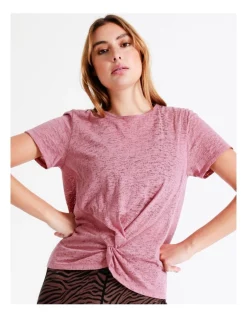 Flash Sale 🌟 Chloe & Lola Twist Front Burnout Tee In Pink ⌛ -Cheap Sports-Tops Shop unnamed file 422