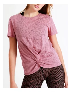 Flash Sale 🌟 Chloe & Lola Twist Front Burnout Tee In Pink ⌛ -Cheap Sports-Tops Shop unnamed file 424