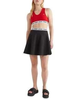 Discount 🔥 Tommy 👖 Jeans Super Crop V-Logo Waistband Top In Red 💯