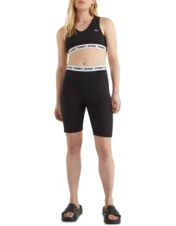 Cheap ✨ Tommy 👖 Jeans Super Crop V-Logo Waistand Top In Black ❤️