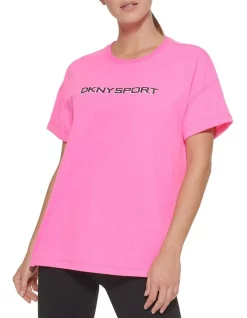 Cheapest 🎉 DKNY Sport Layered Shadow Logo Tee Laser Pink 🎉
