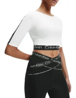 Outlet 💯 Calvin Klein Cropped Logo Top In Bright White ⌛
